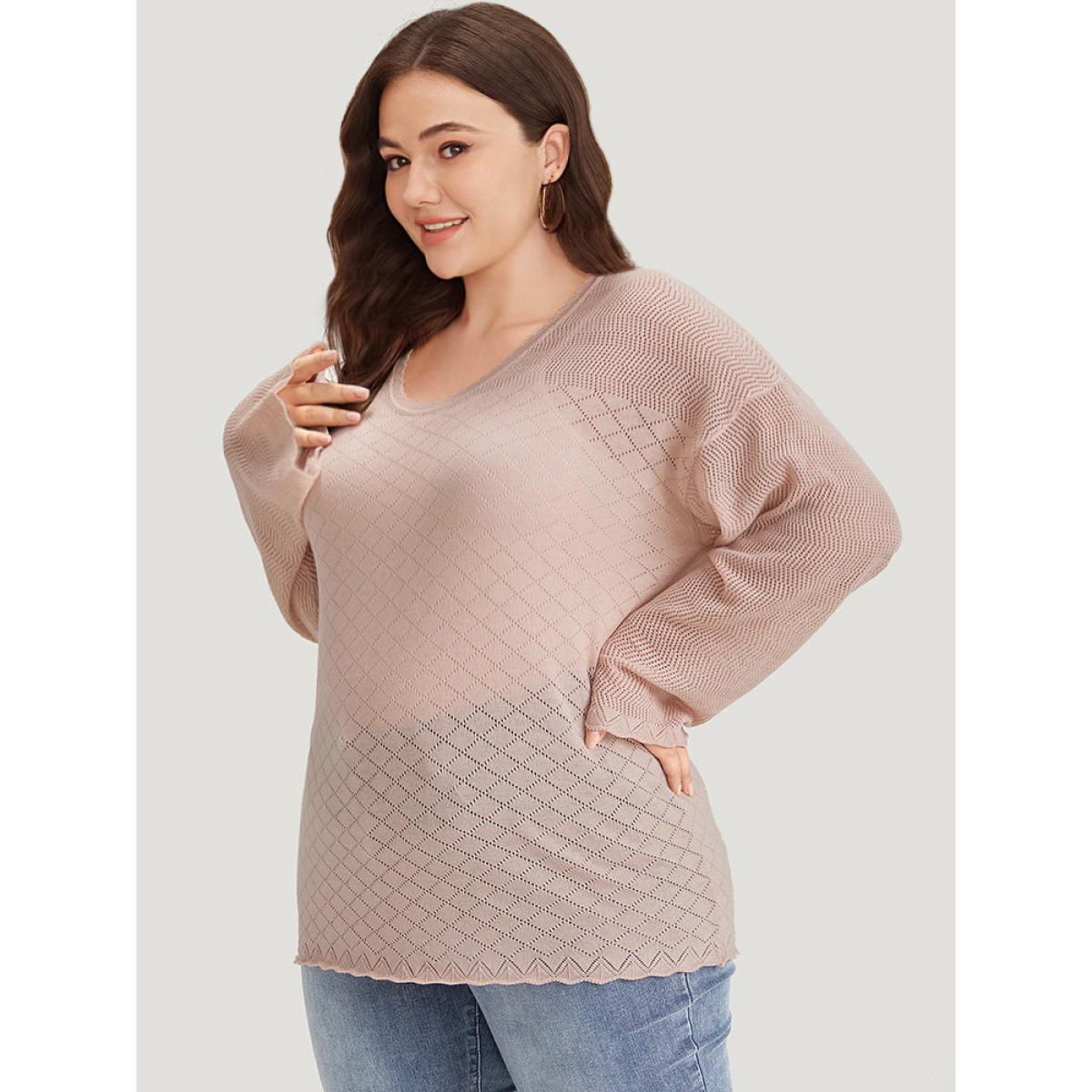 Plus Size Supersoft Essentials Geometric Curved Hem Patchwork Very Stretchy Pullover Pink Women Casual Loose Long Sleeve Round Neck Everyday Pullovers BloomChic 18-20/2X Product Image