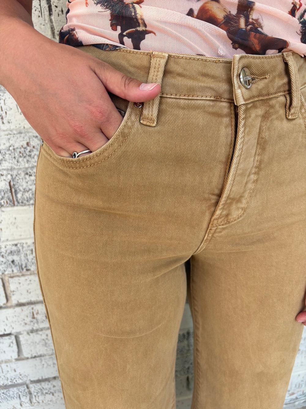 Risen Tummy Control Rise Crop Wide Pants-2 Colors Product Image