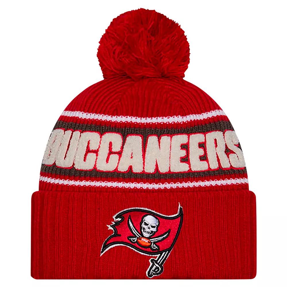 Men's New Era Red Tampa Bay Buccaneers 2024 Sideline Cuffed Knit Hat with Pom Product Image