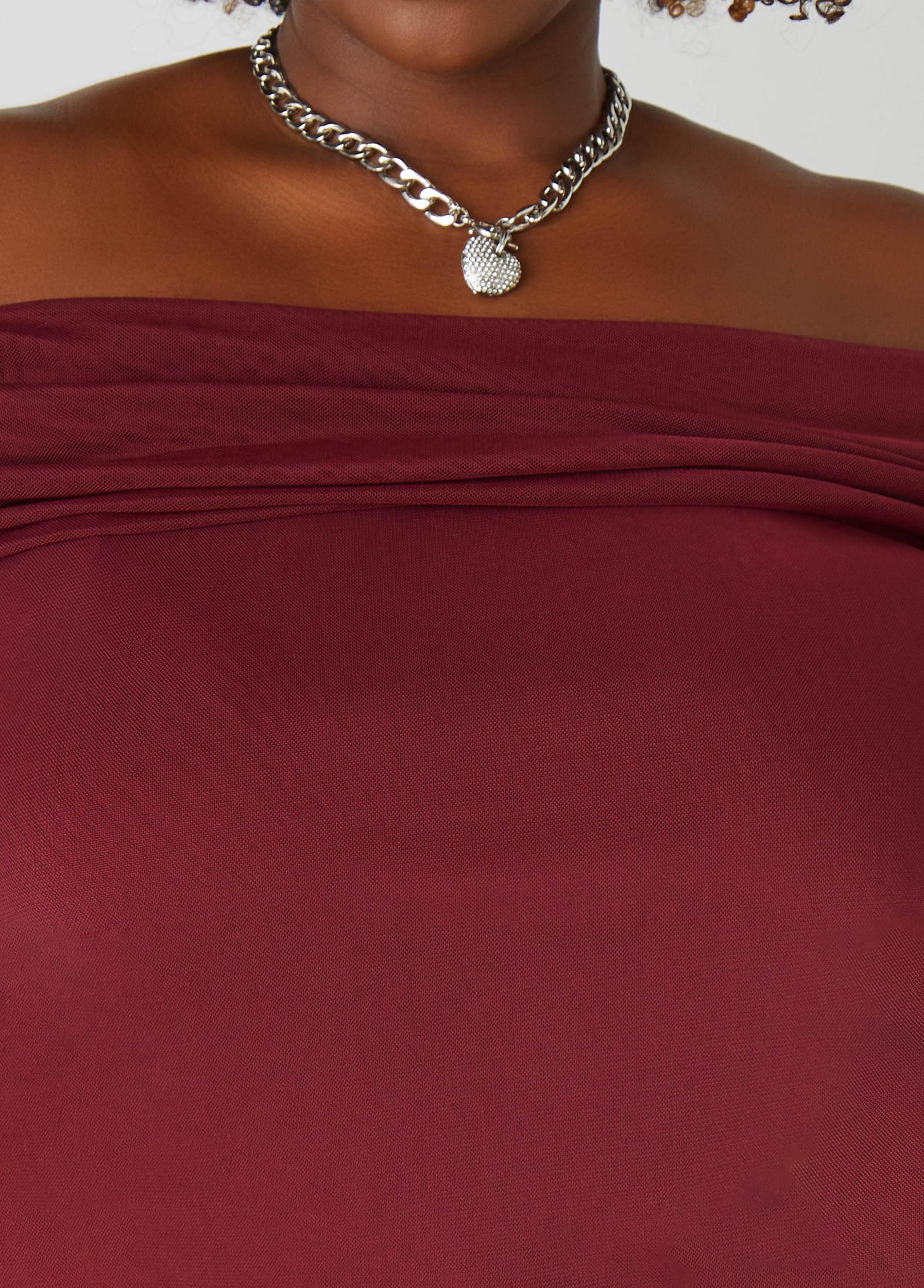 Off The Shoulder Ruched Mesh Top Product Image