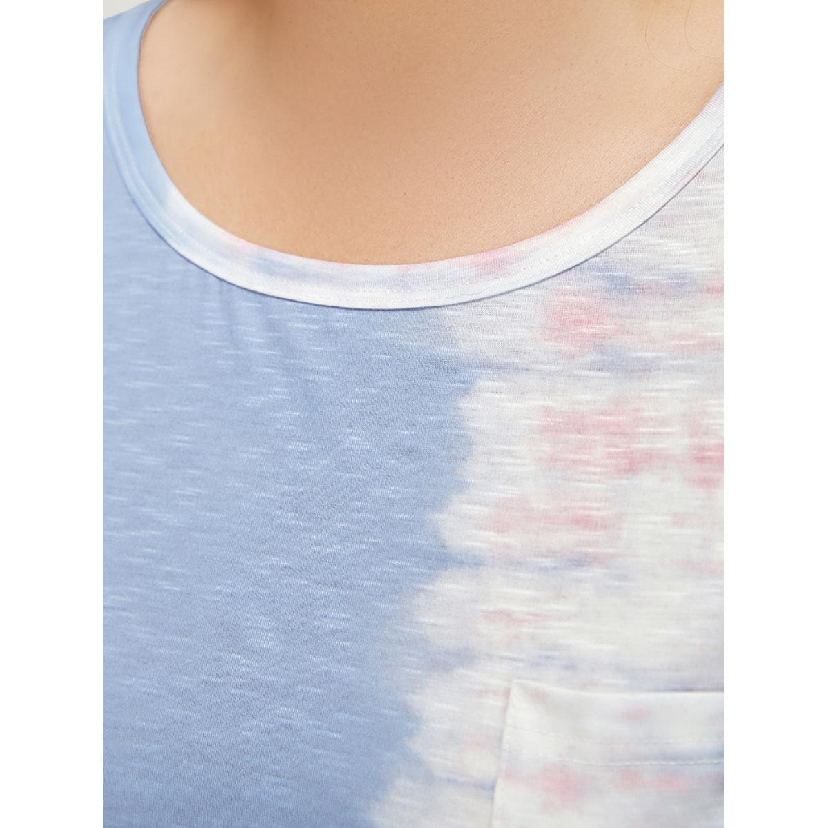 Plus Size Tie Dye Batwing Sleeve Cut Out Two Tone T-shirt Multicolor Women Casual Contrast Colorblock Round Neck Dailywear T-shirts BloomChic 18-20/2X Product Image