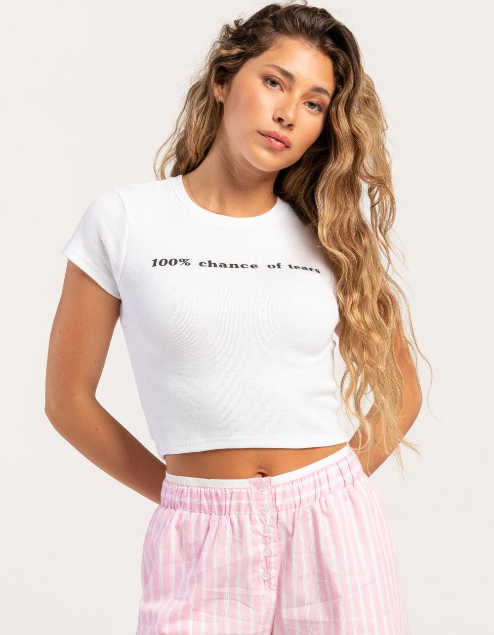 RSQ Womens 100% Chance of Tears Baby Tee - WHITE Product Image