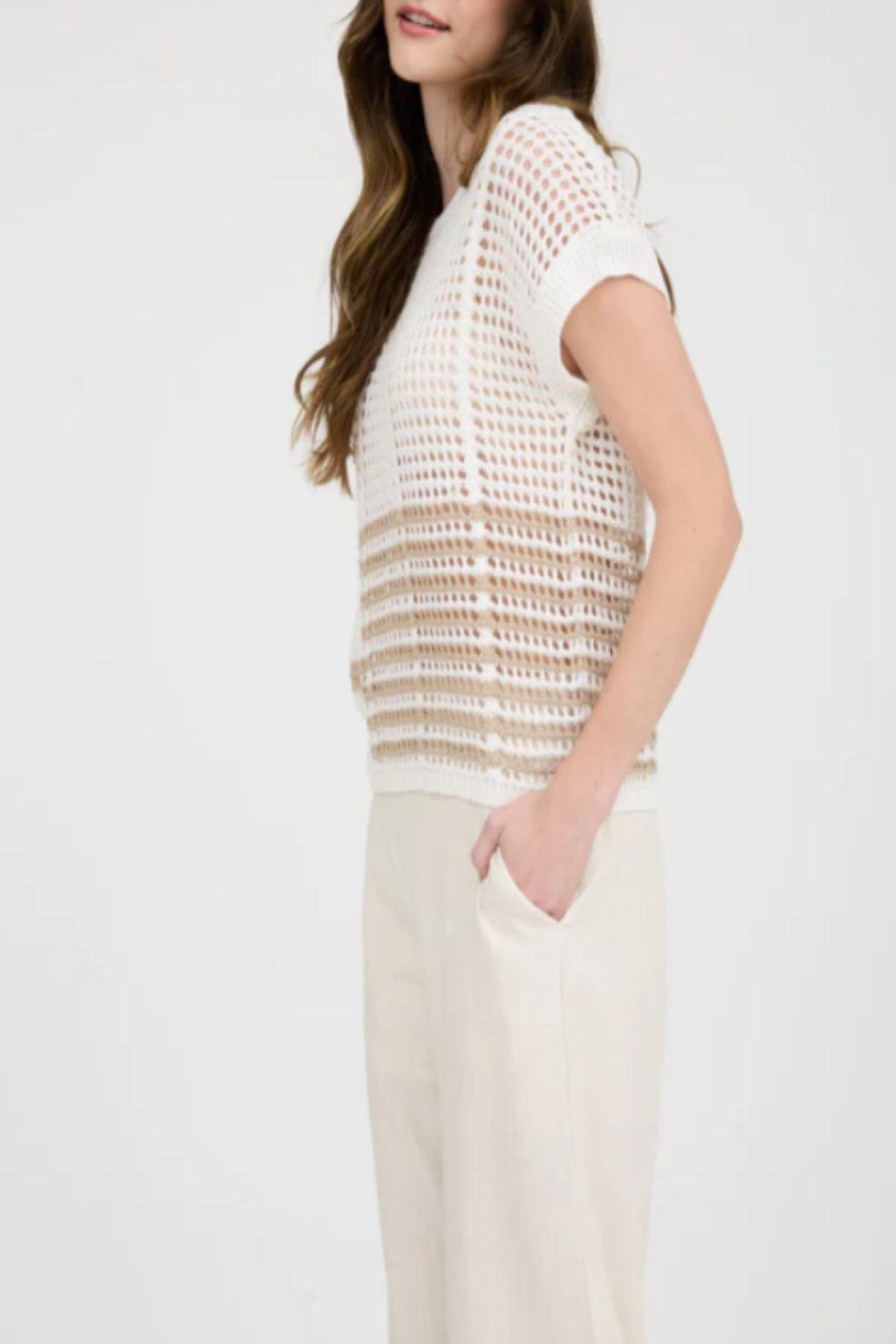 Multi Stripe Crochet Knit Sweater Top Product Image