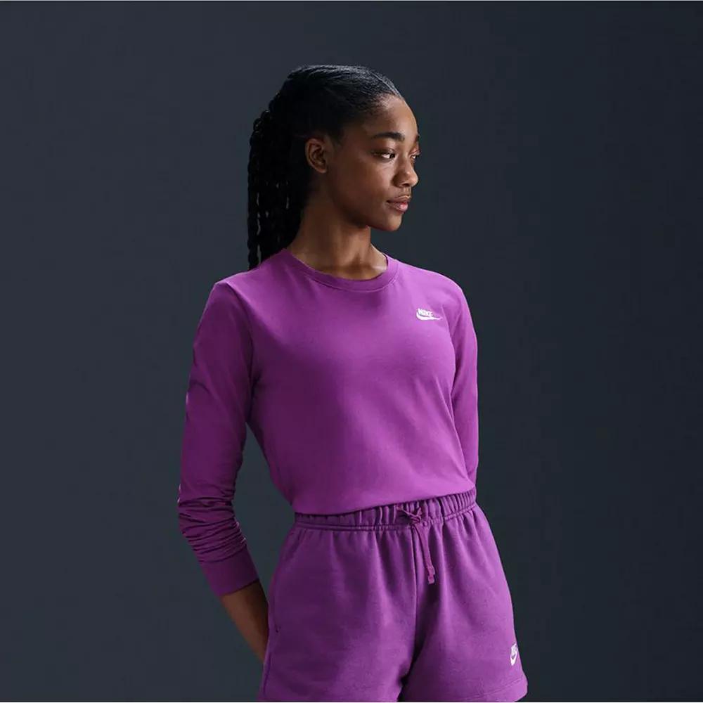 Women's Nike Sportswear Club Long Sleeve T-Shirt, Size: Medium, Bold Pink Product Image