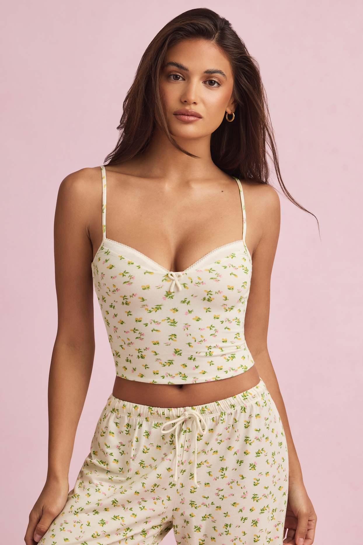 Modal Ruffle-Trim Pyjama Shorts in Lemon Print Product Image