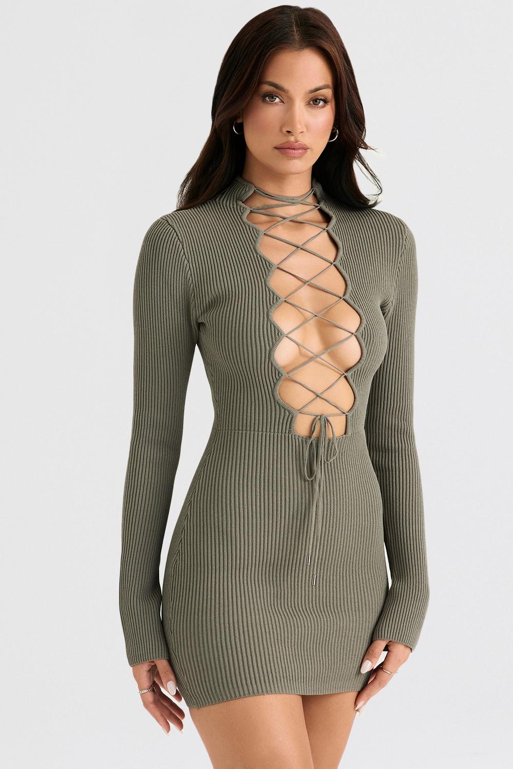 Jada  artichoke knit lace up dress Product Image