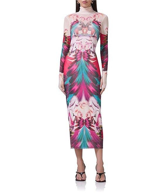 AFRM Shailene Feather Printed Turtleneck Long Sleeve Midi Dress Product Image