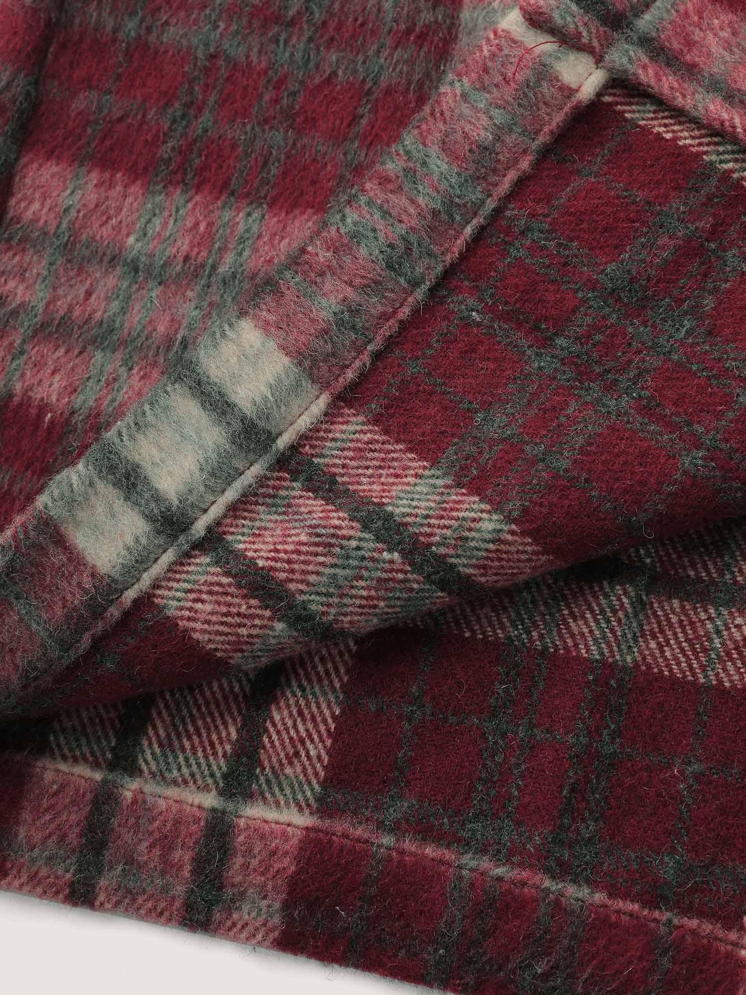 Plaid Fleece Hooded Button Coat Female Product Image