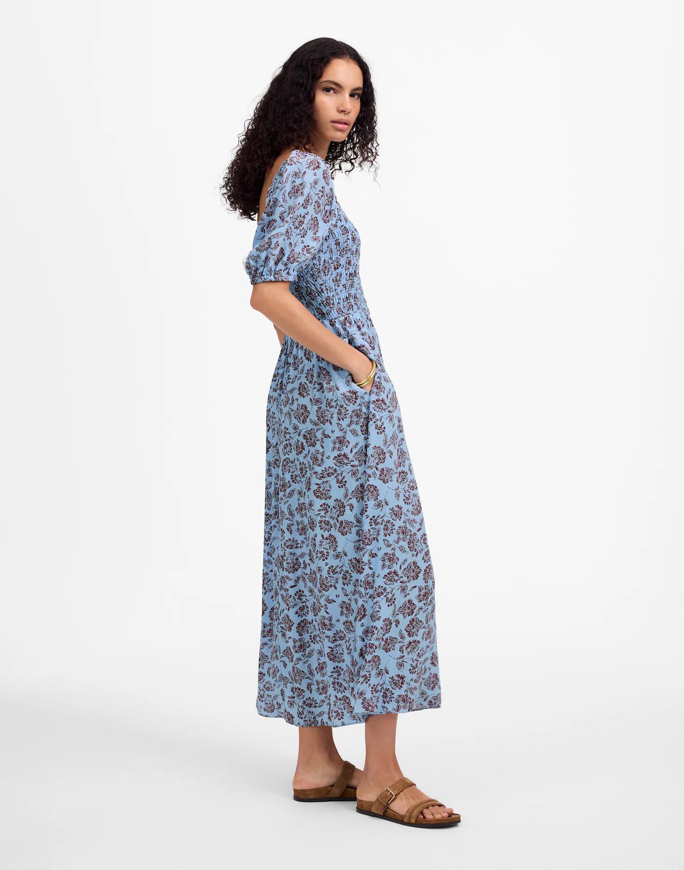 Smocked Puff-Sleeve Dress in Floral Product Image