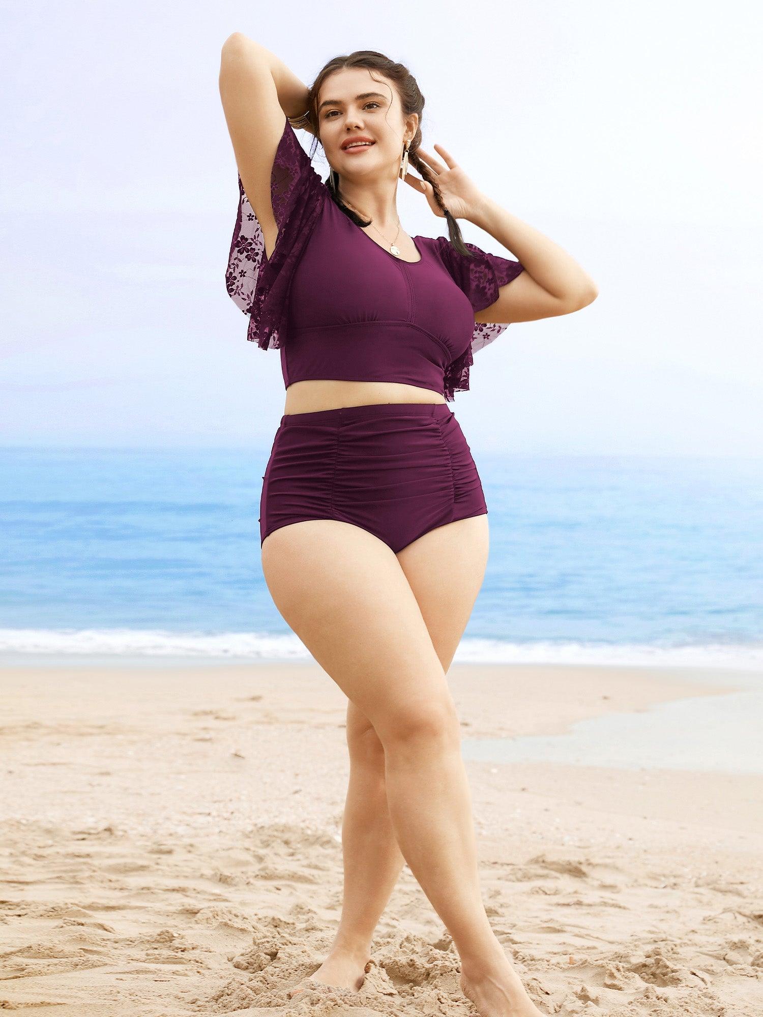 U Neck Crochet Lace Mesh Swim Top Female Product Image