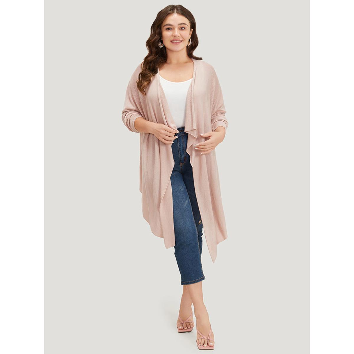Plus Size Supersoft Essentials Solid Asymmetrical Hem Lapel Collar Cardigan DustyPink Women Casual Loose Long Sleeve Dailywear Cardigans BloomChic 18-20/2X Product Image