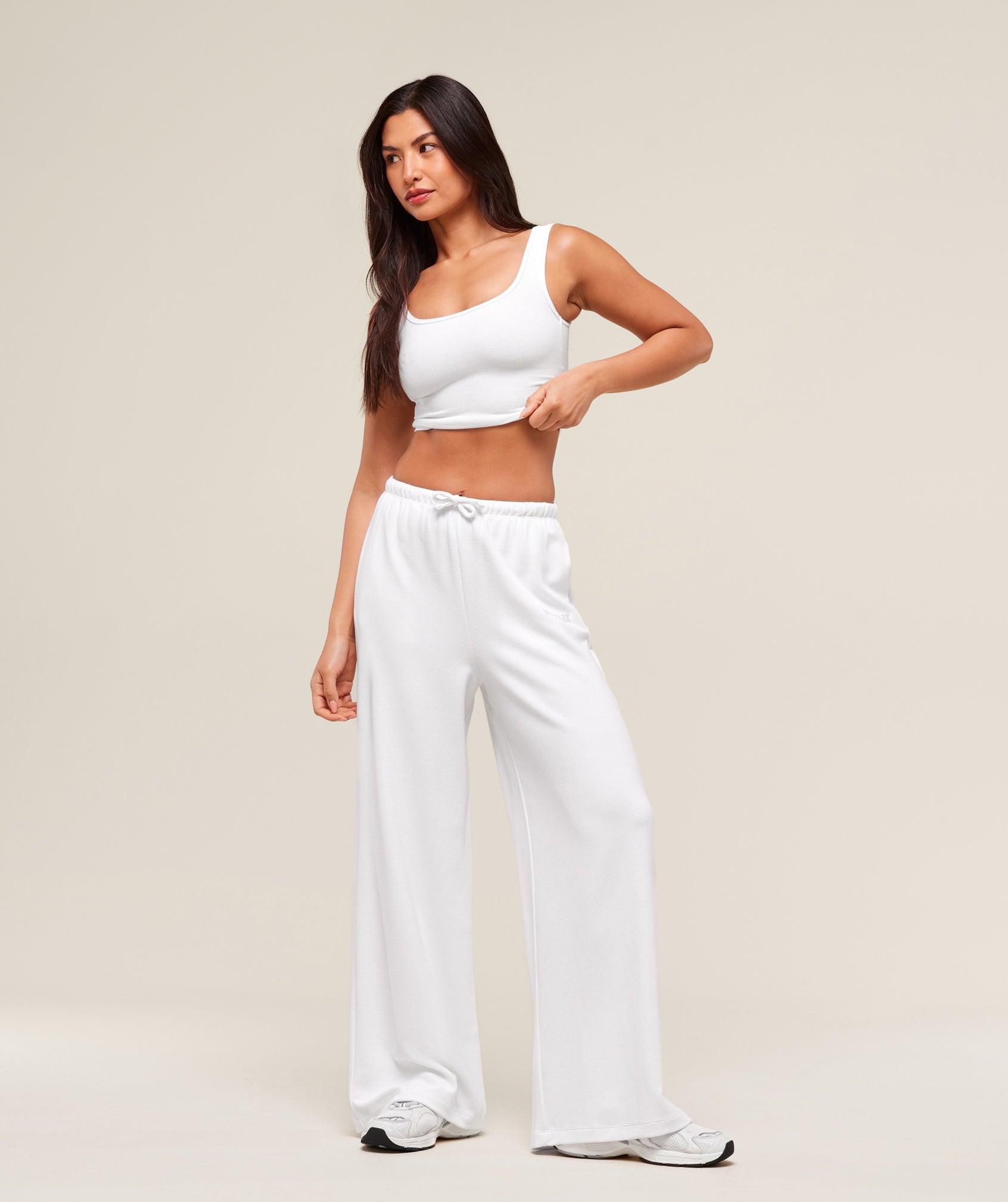 Gymshark Waffle Wide Leg Pants - White Female Product Image