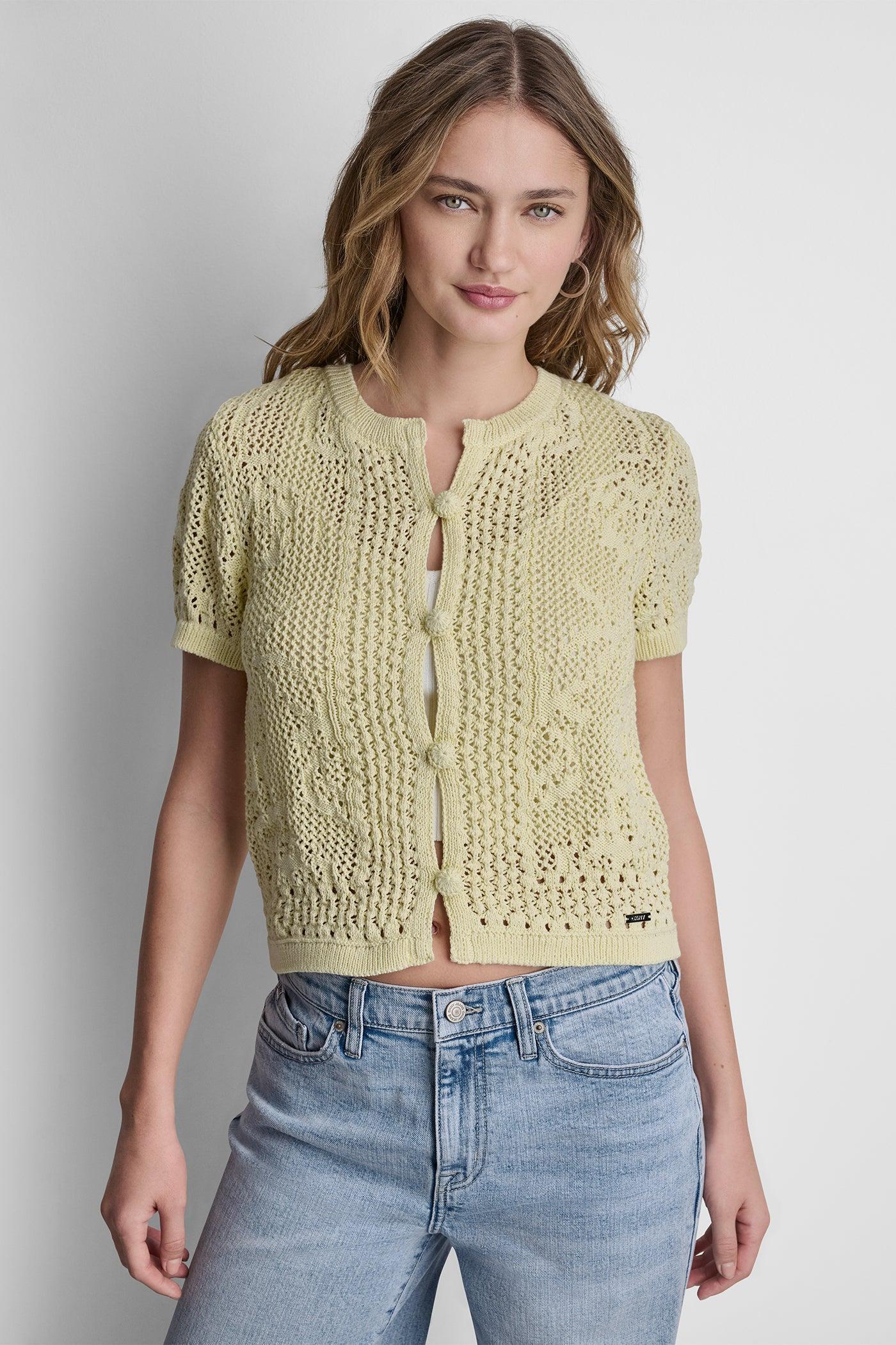 LACE STITCH BUTTON FRONT CARDIGAN Product Image