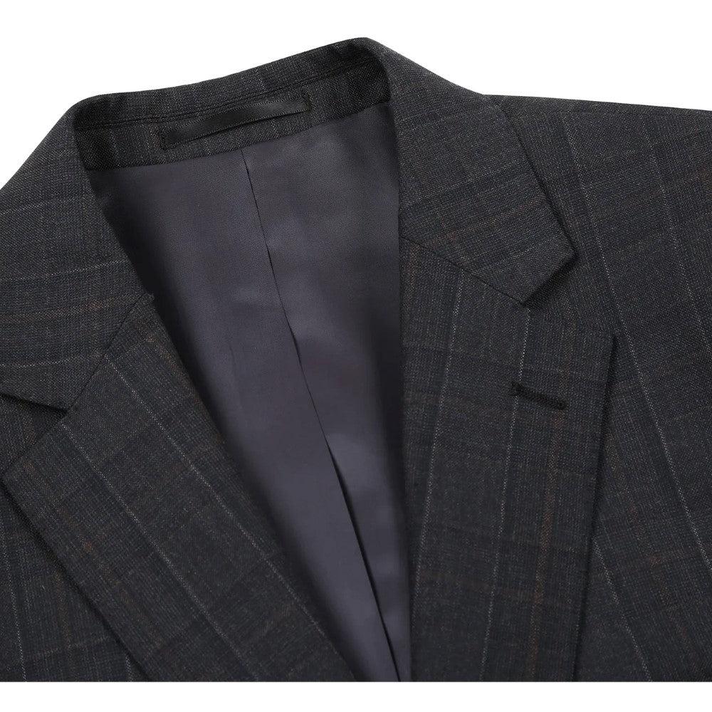 Black Regular Fit Wool Blend Windowpane 2 Piece Suit Product Image