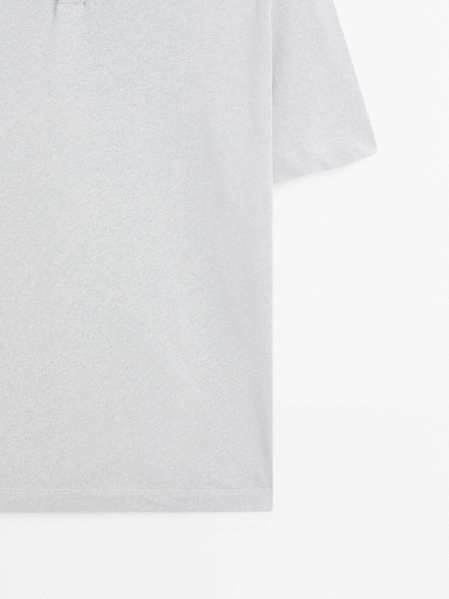 Short sleeve linen blend polo shirt Product Image