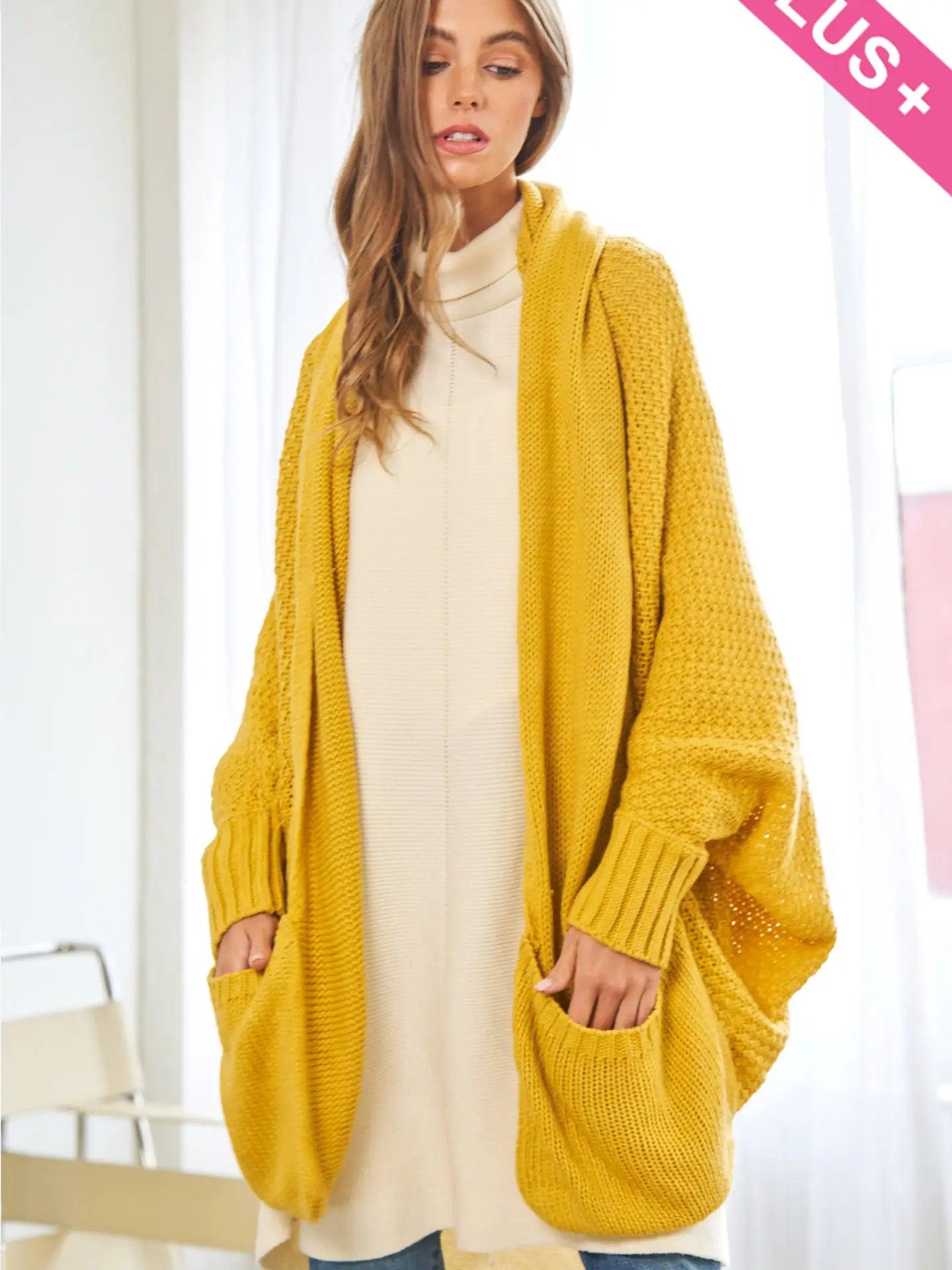 Mustard Knit Dolman Sleeves Cardigan Product Image