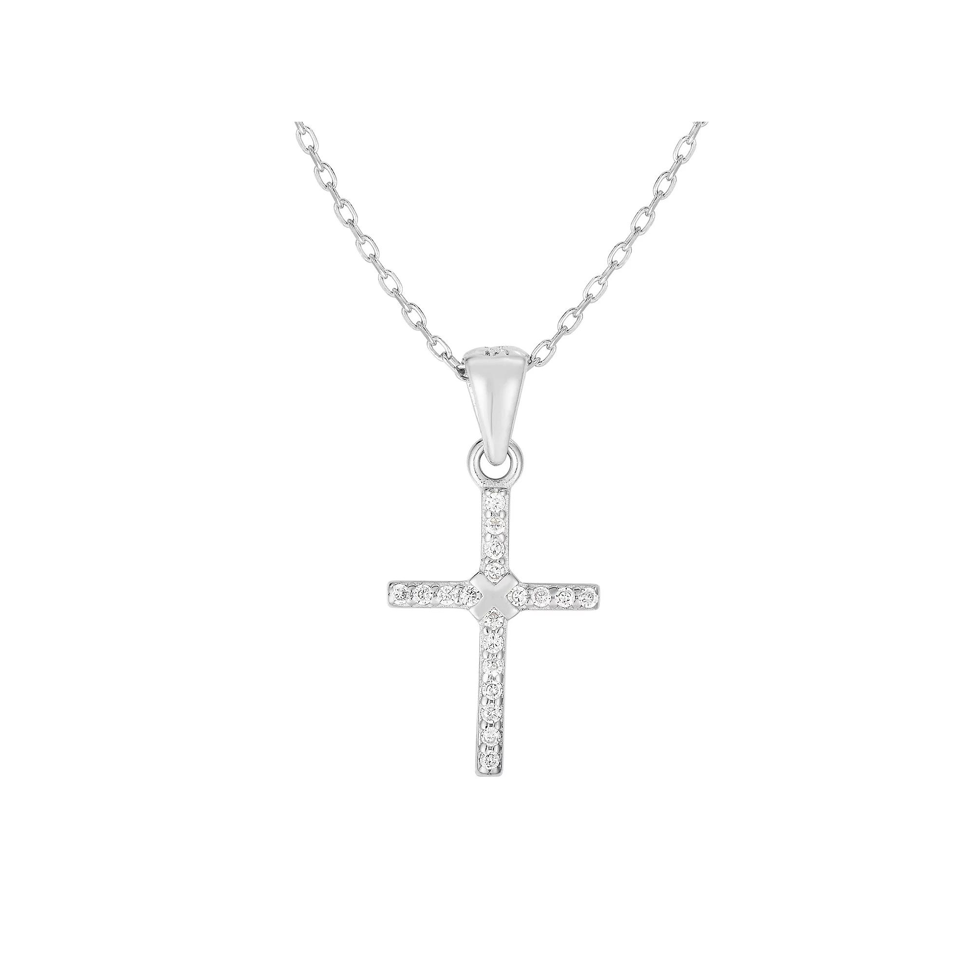 Sunkissed Sterling Cubic Zirconia Cross Pendant Necklace, Women's, Silver Tone Product Image