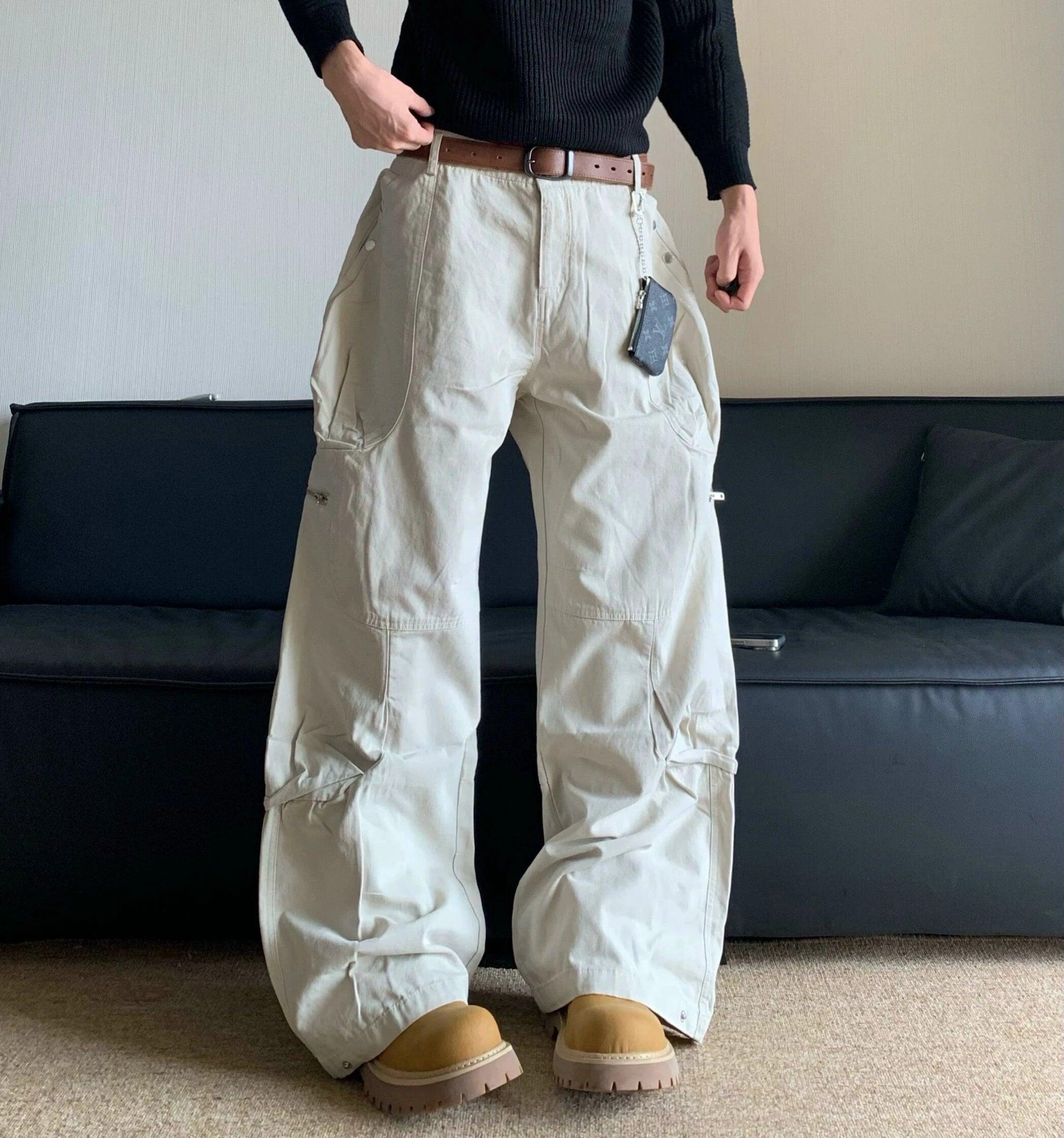 RT No. 11607 CREAM WHITE WORKWEAR CARGO PANTS Product Image