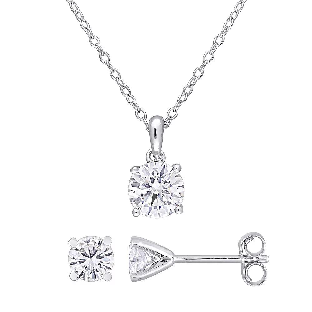 Stella Grace Sterling Silver Lab-Created Moissanite Solitaire Earrings & Pendant Necklace Set, Women's, Size: 18" Product Image