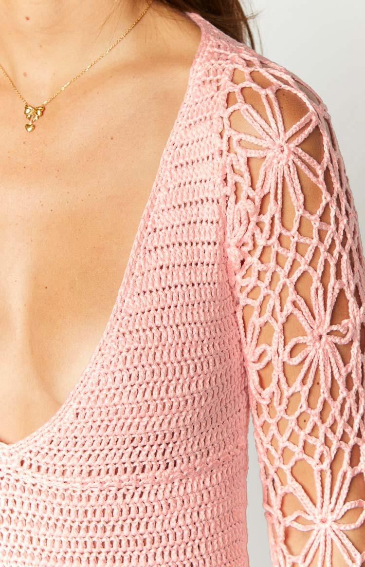 Spina Pink Crochet Long Sleeve Mini Dress Baby Product Image