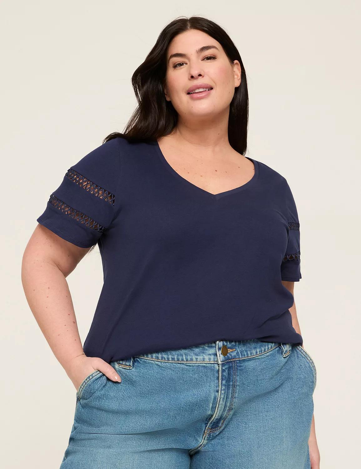 Crochet-Detail V-Neck Top Product Image