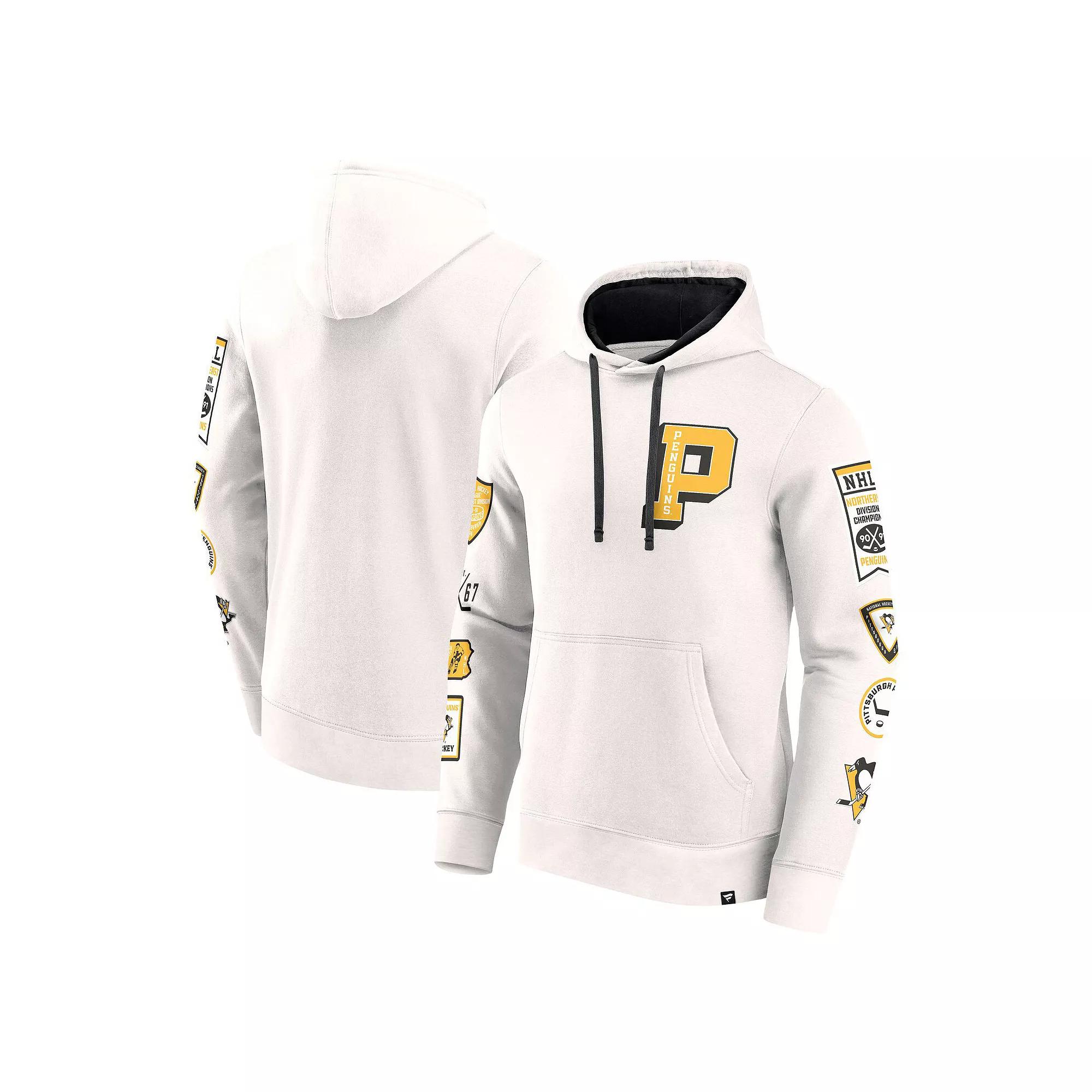 Men's Fanatics White Pittsburgh Penguins Letterman Fleece Pullover Hoodie, Size: Small Product Image