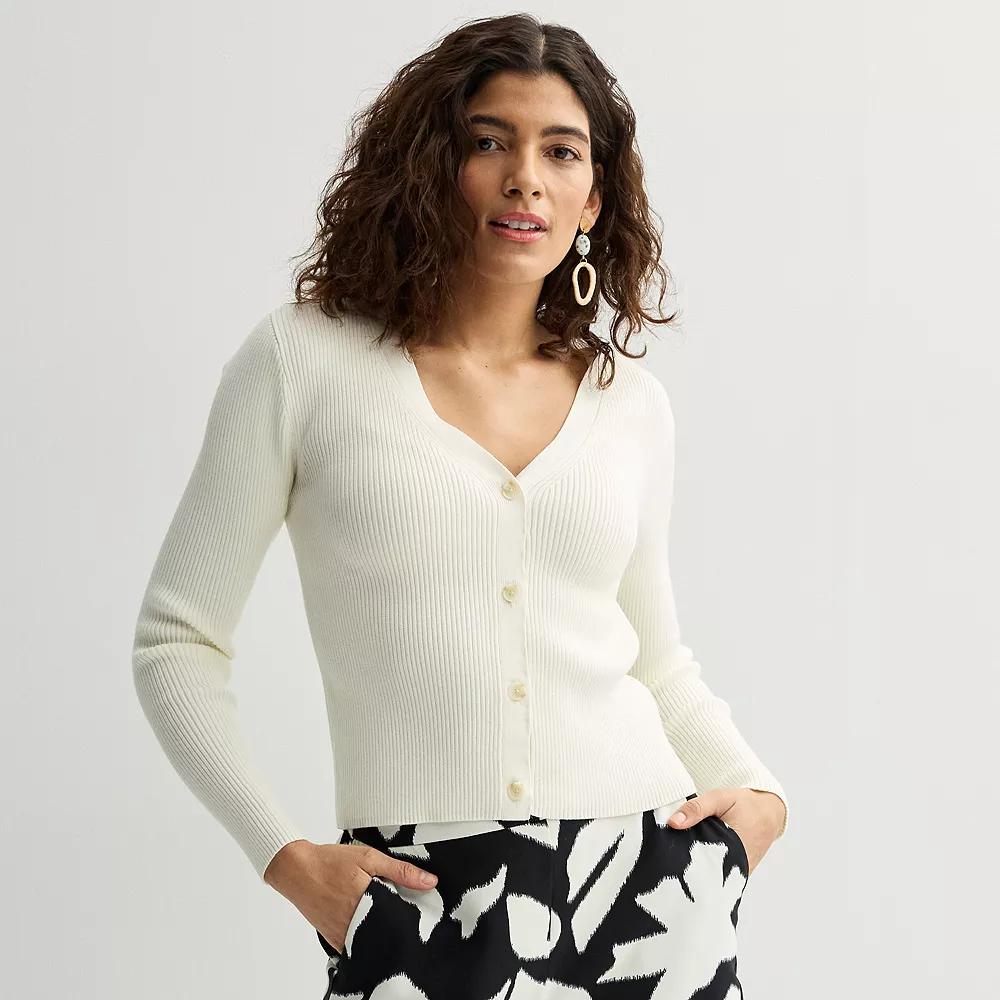 Women's Nine West Fitted Sweater Sculpt Ribbed Cardigan,  Product Image