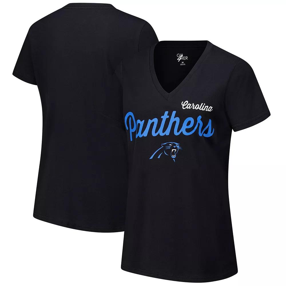 Women's G-III 4Her by Carl Banks Black Carolina Panthers Post Season V-Neck T-Shirt, Size: Medium Product Image