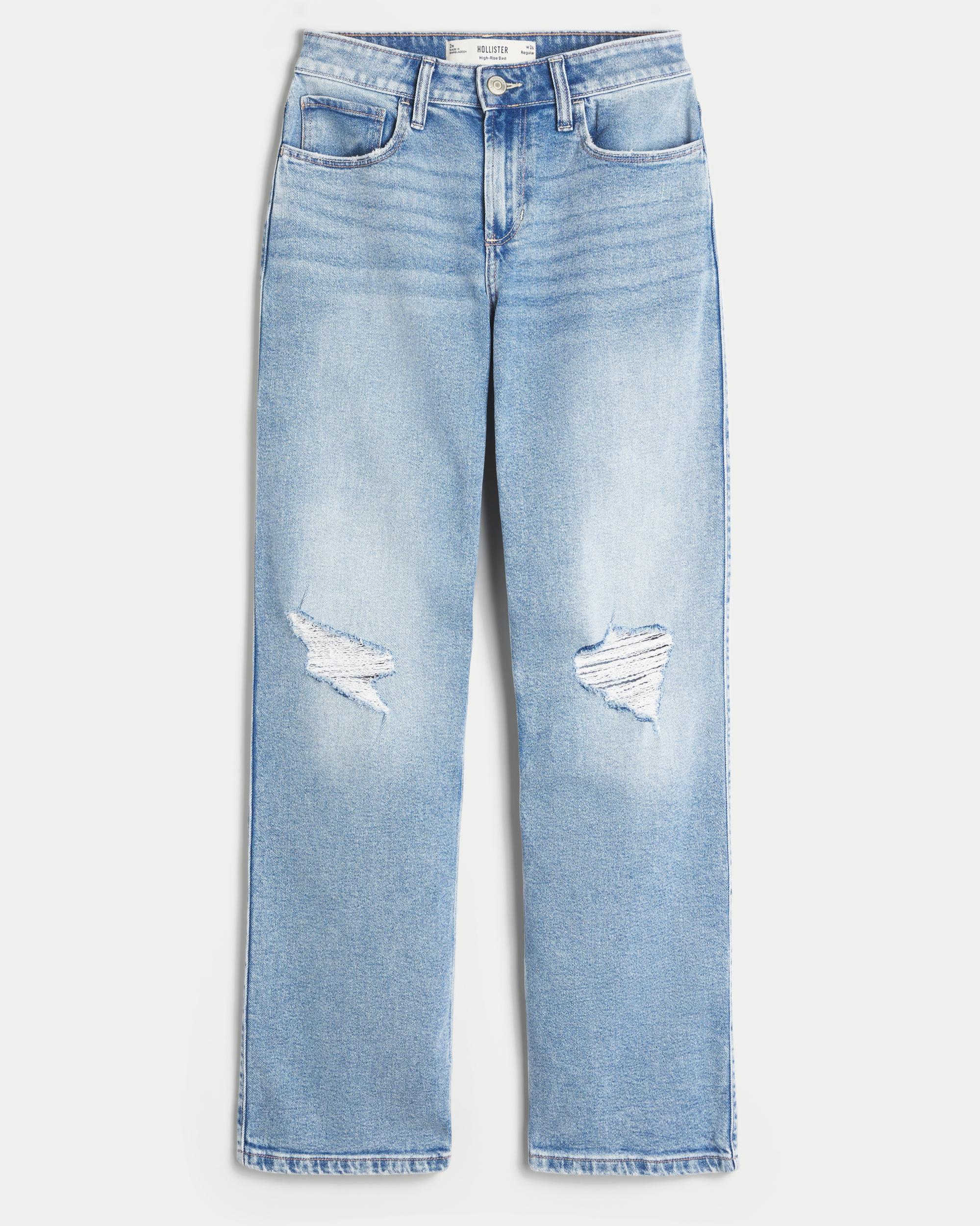 High-Rise Ripped Medium Wash Dad Jeans Product Image
