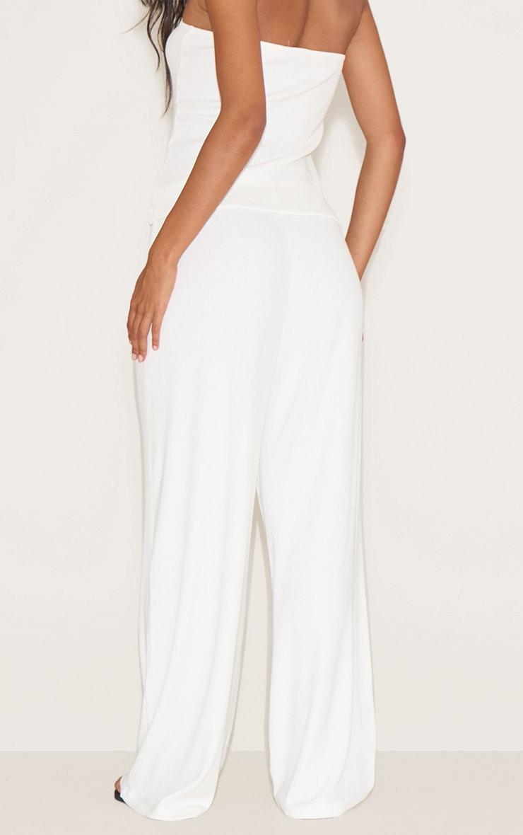 White Textured Drawstring Slouchy Wide Leg Pants Product Image