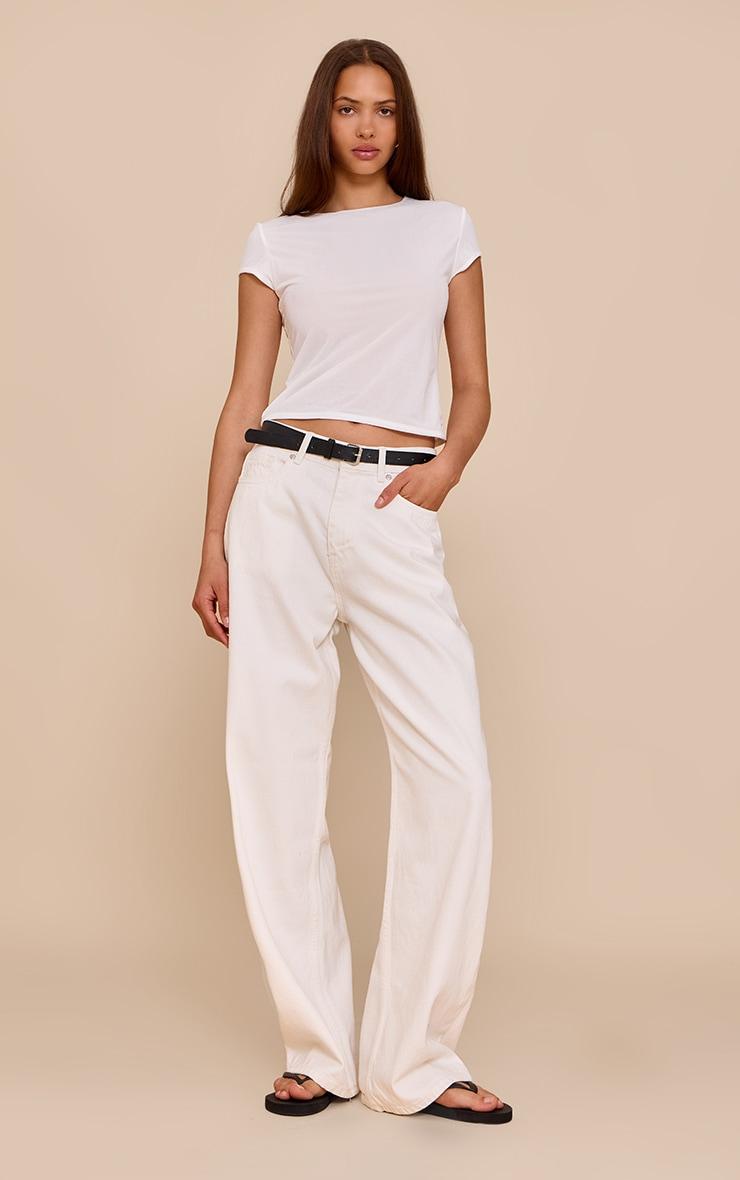 Ivory Stretch Chiffon Cap Sleeve Fitted T Shirt Product Image