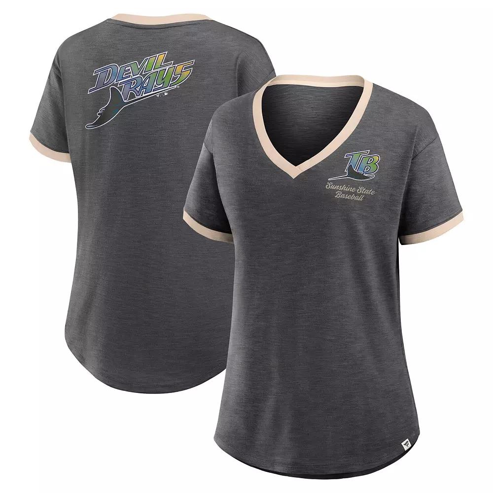 Women's Fanatics Black Tampa Bay Rays Binge Worthy Stadium Slub V-Neck T-Shirt,  Product Image