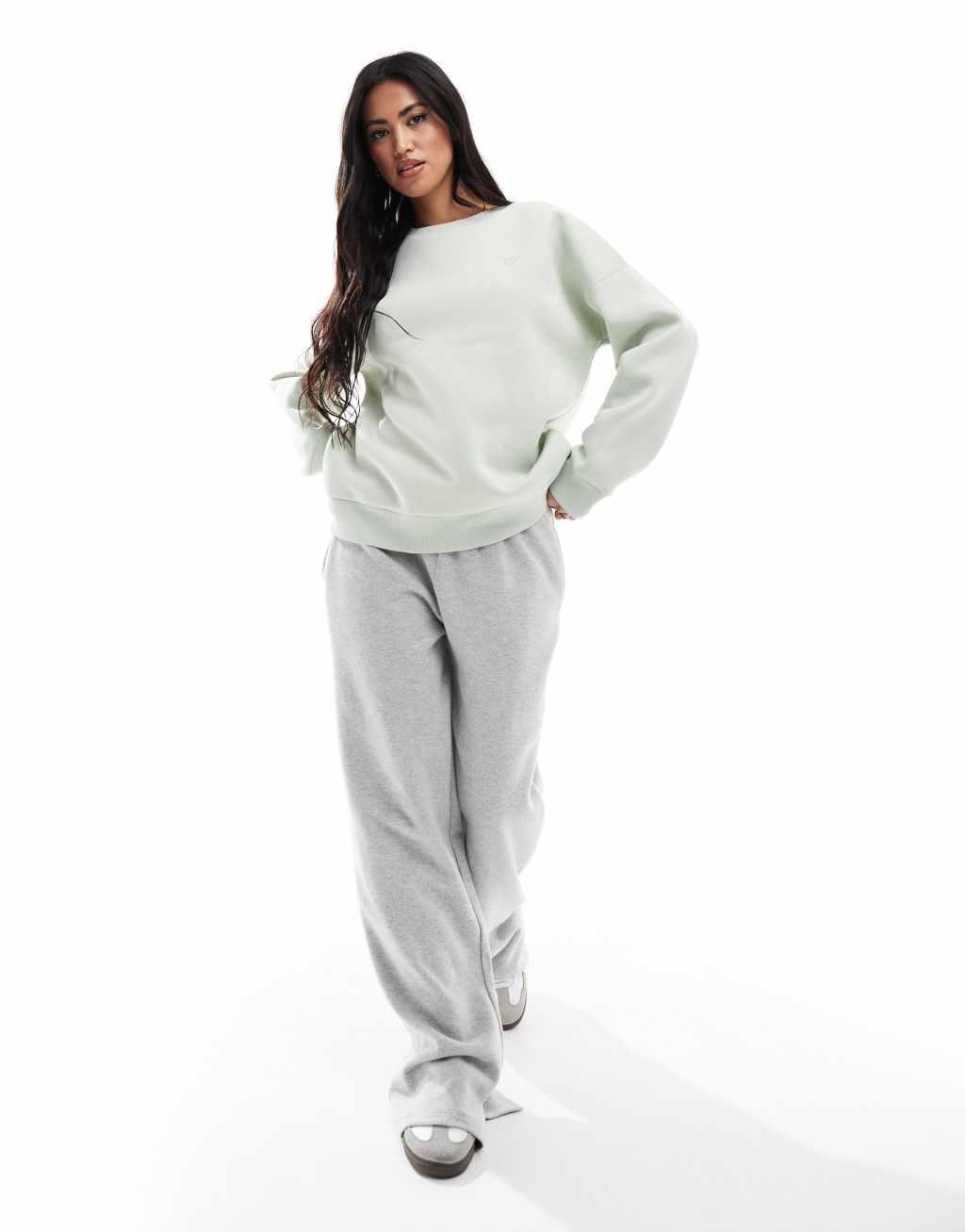 Miss Selfridge oversized heart embroidered sweatshirt in mint Product Image