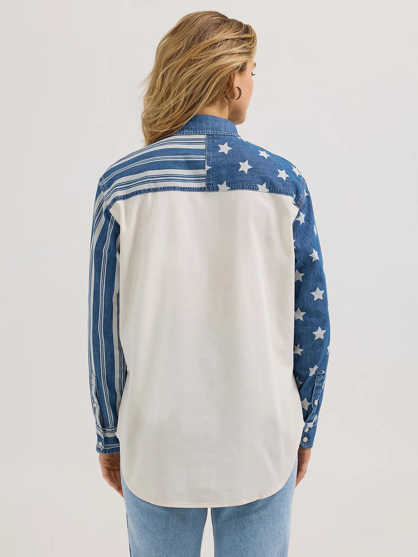 Women's Wrangler Pieced Boyfriend Denim Western Snap Shirt | Women's TOPS | Wrangler® Product Image