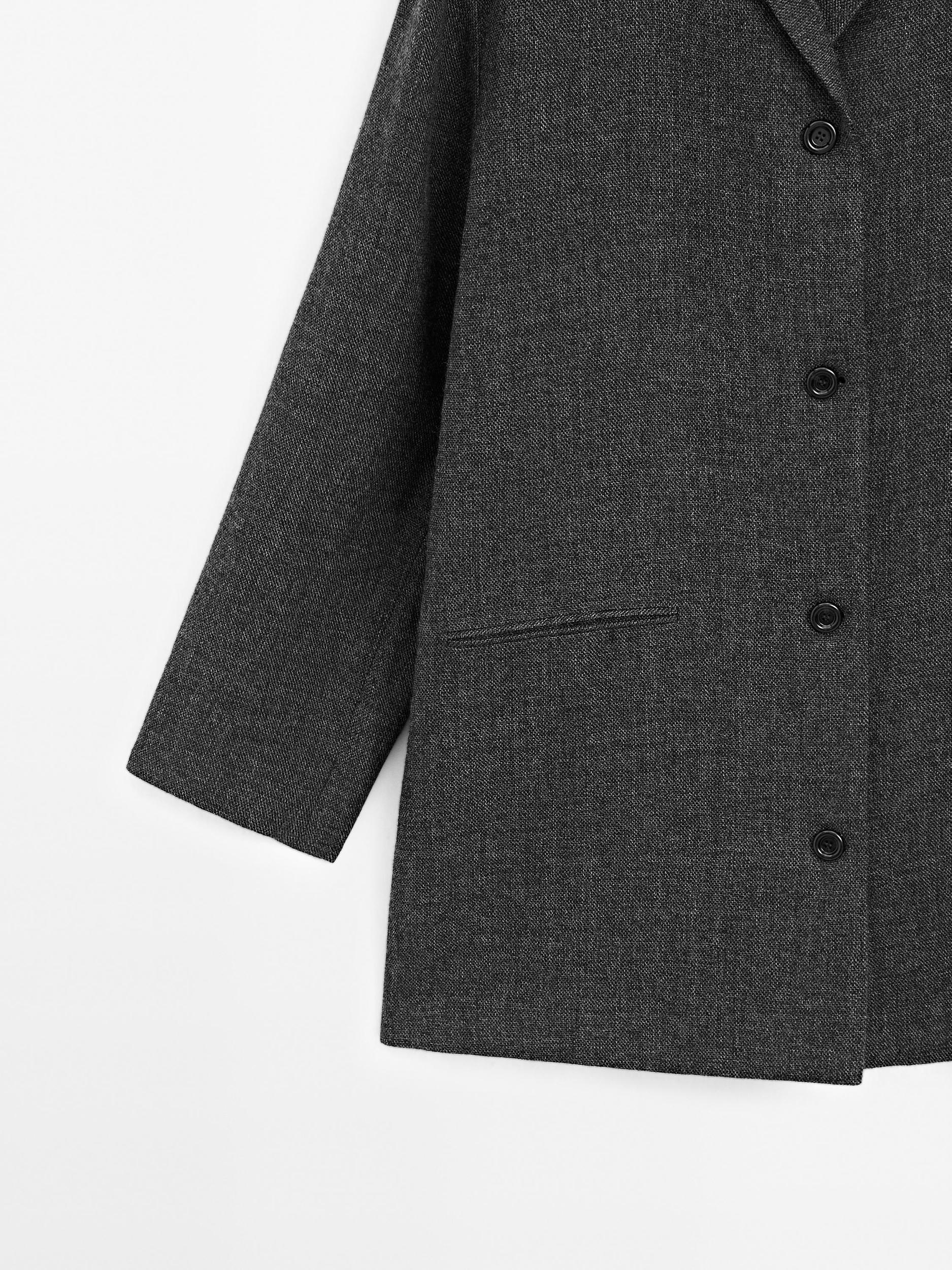 Mid-length wool blend coat with lapel collar Product Image