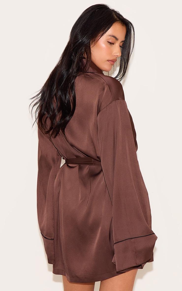 Plus Chocolate Satin Piping Robe Product Image
