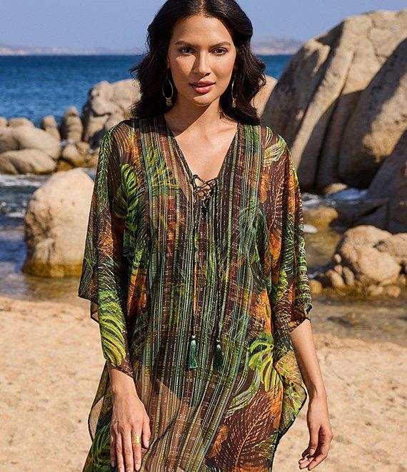 Miraclesuit Sunset Islet Lace-Up V-Neck Caftan Swim Cover-Up Product Image