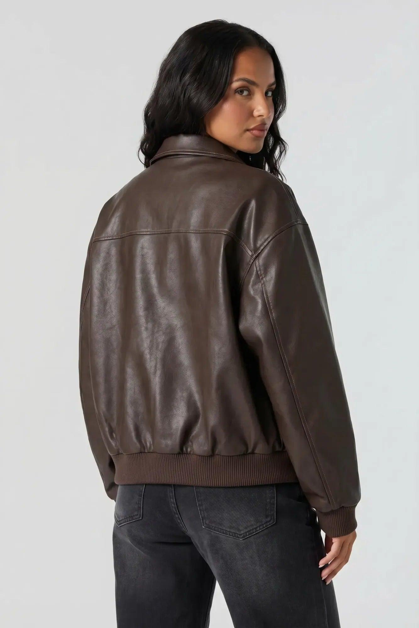 Oversized Faux Leather Jacket Female Product Image