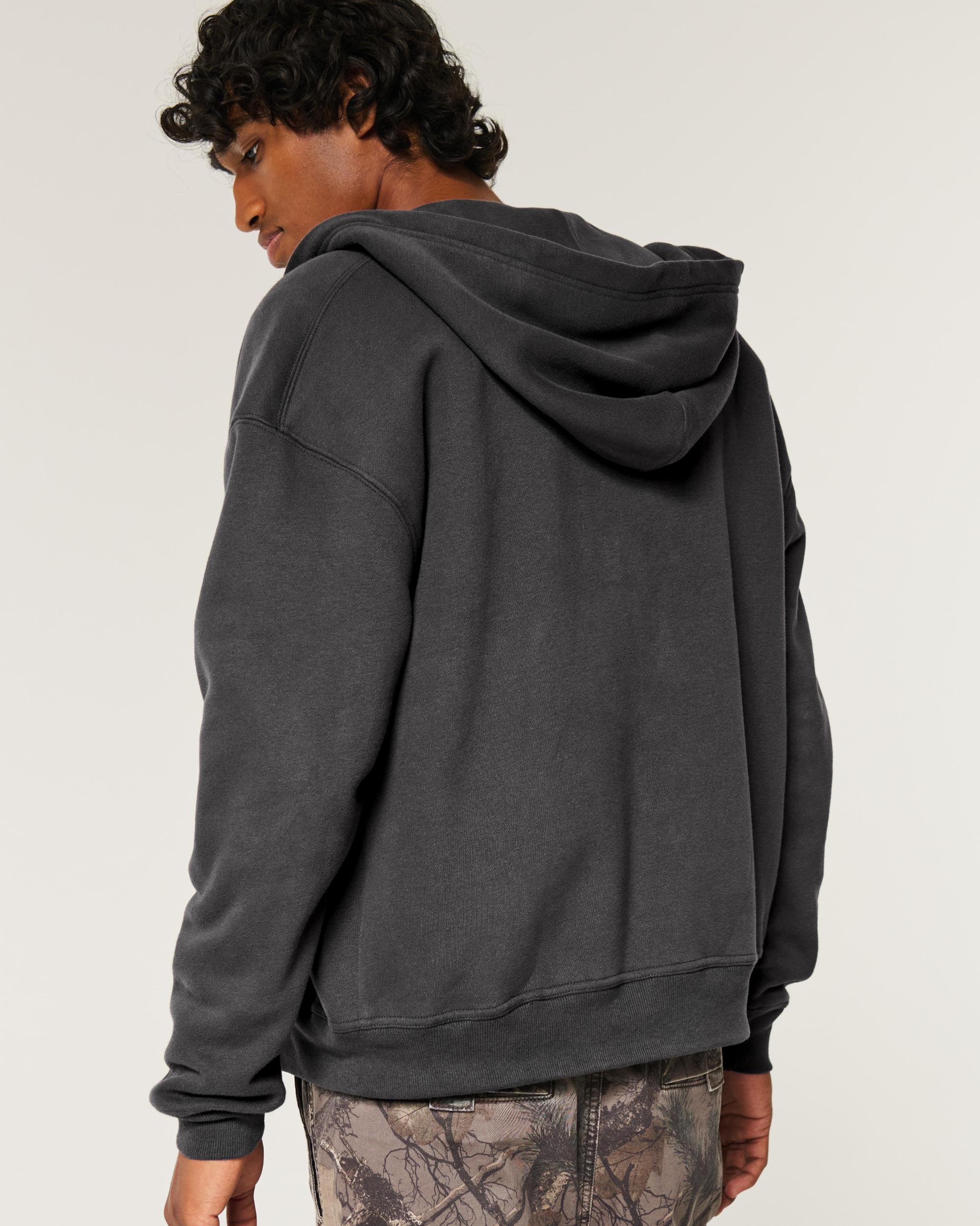 Boxy Faux Shearling-Lined Zip-Up Hoodie Product Image