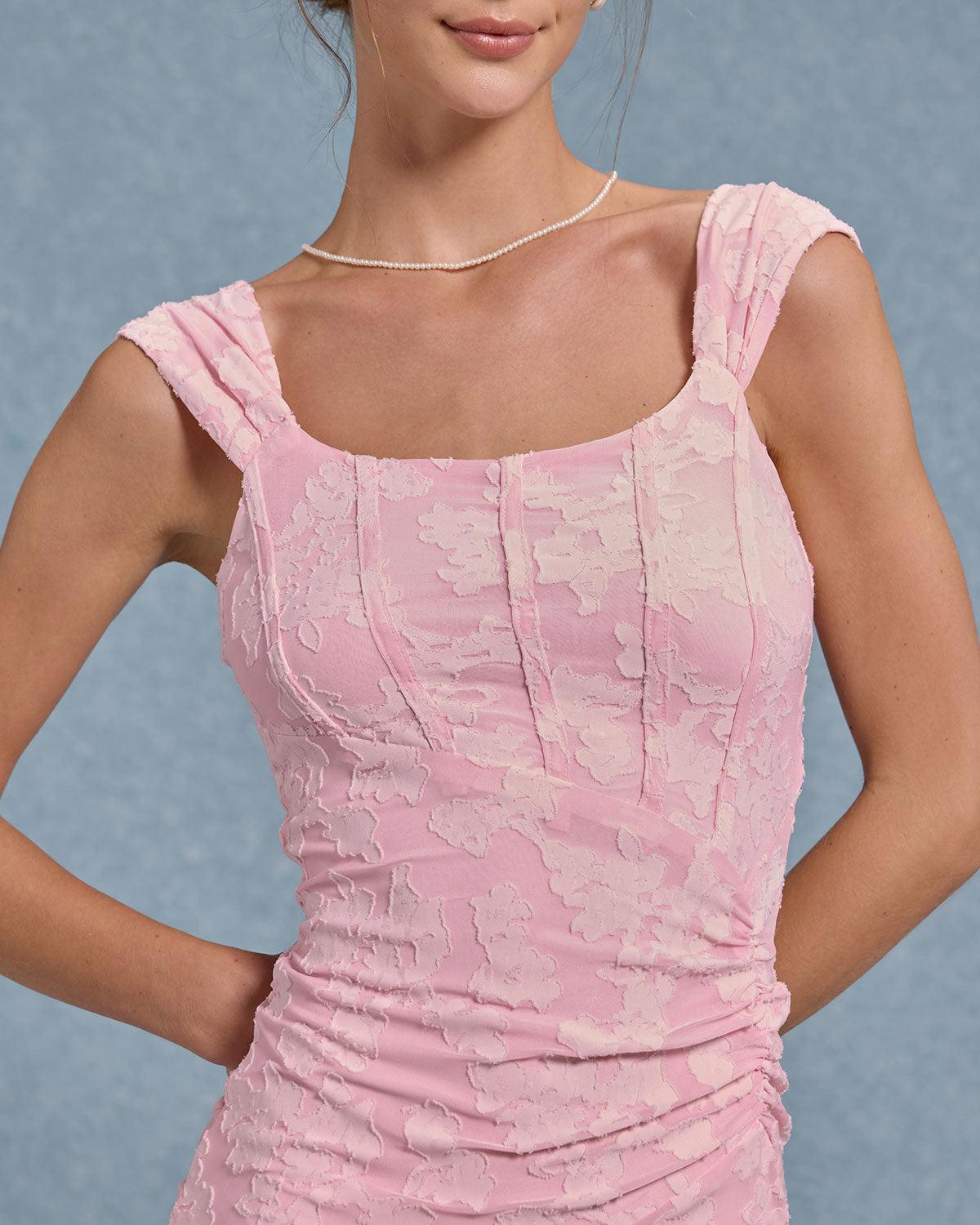 Pink Jacquard Bodycon Slip Maxi Dress Product Image