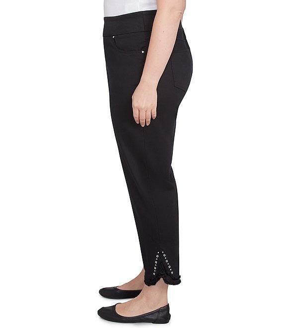 Ruby Rd. Plus Size Straight Leg Embellished Fringe Hem Pull-On Pants Product Image