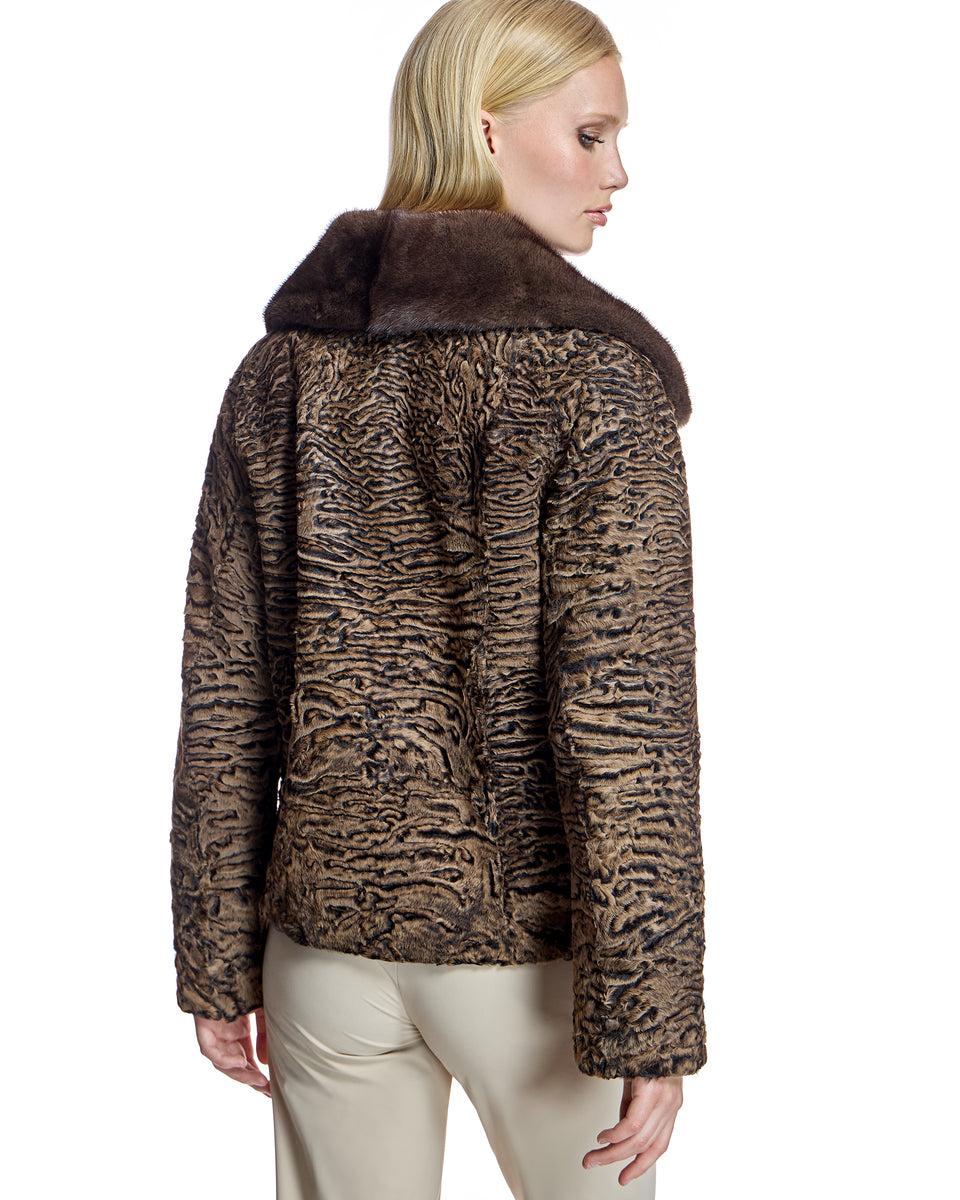 Swakara Lamb Jacket with Mink Notch Collar-Maximilian Product Image
