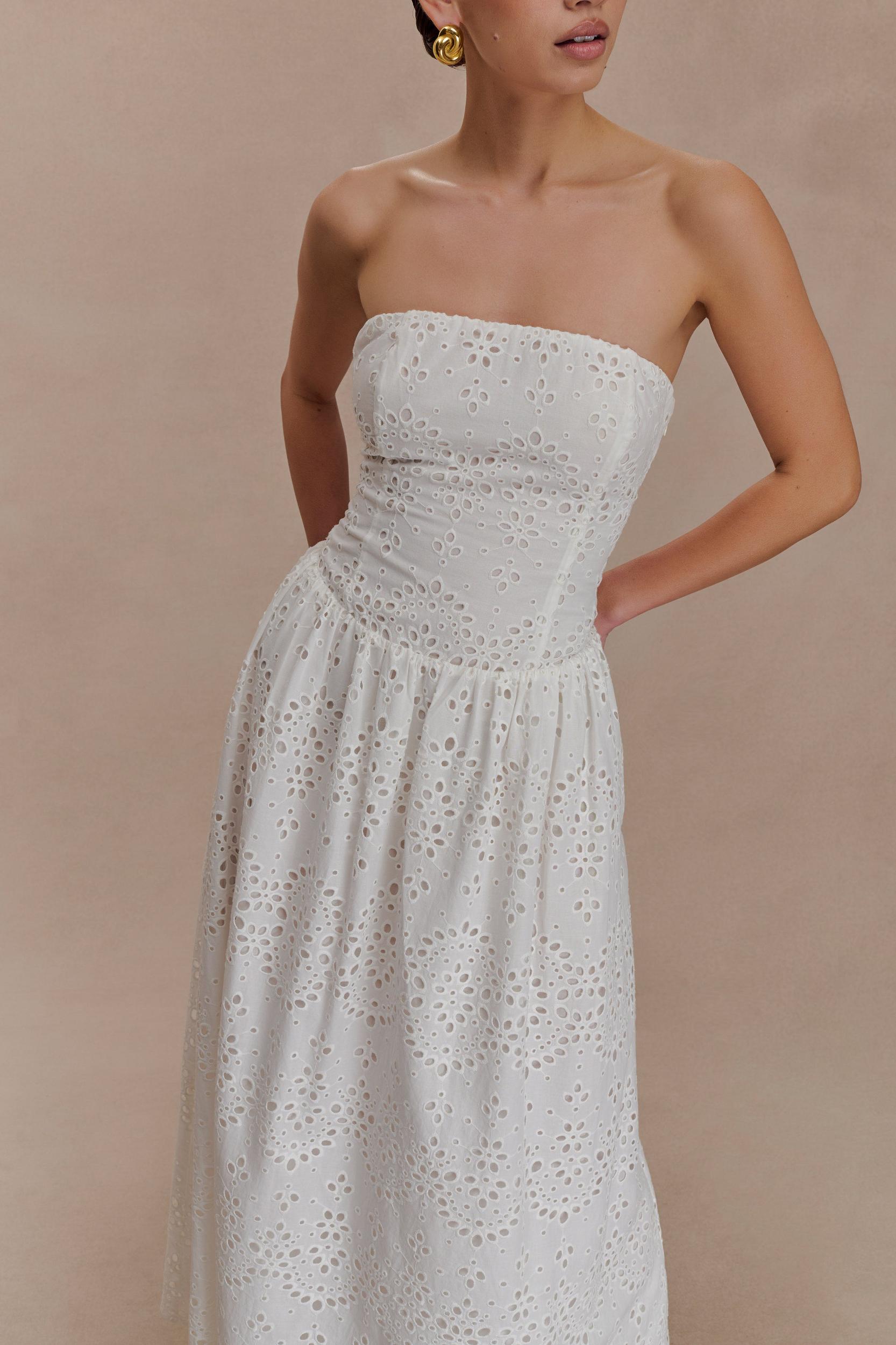Maureen Broderie Strapless Maxi Dress - White Product Image