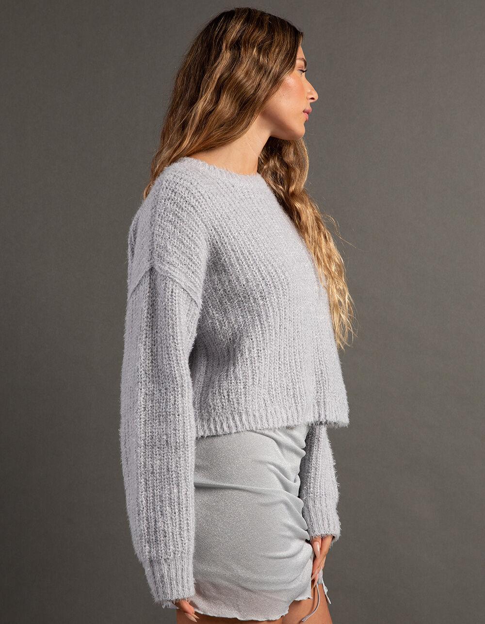 RSQ Womens Crop Lurex Pullover Sweater - LIGHT GRAY Product Image