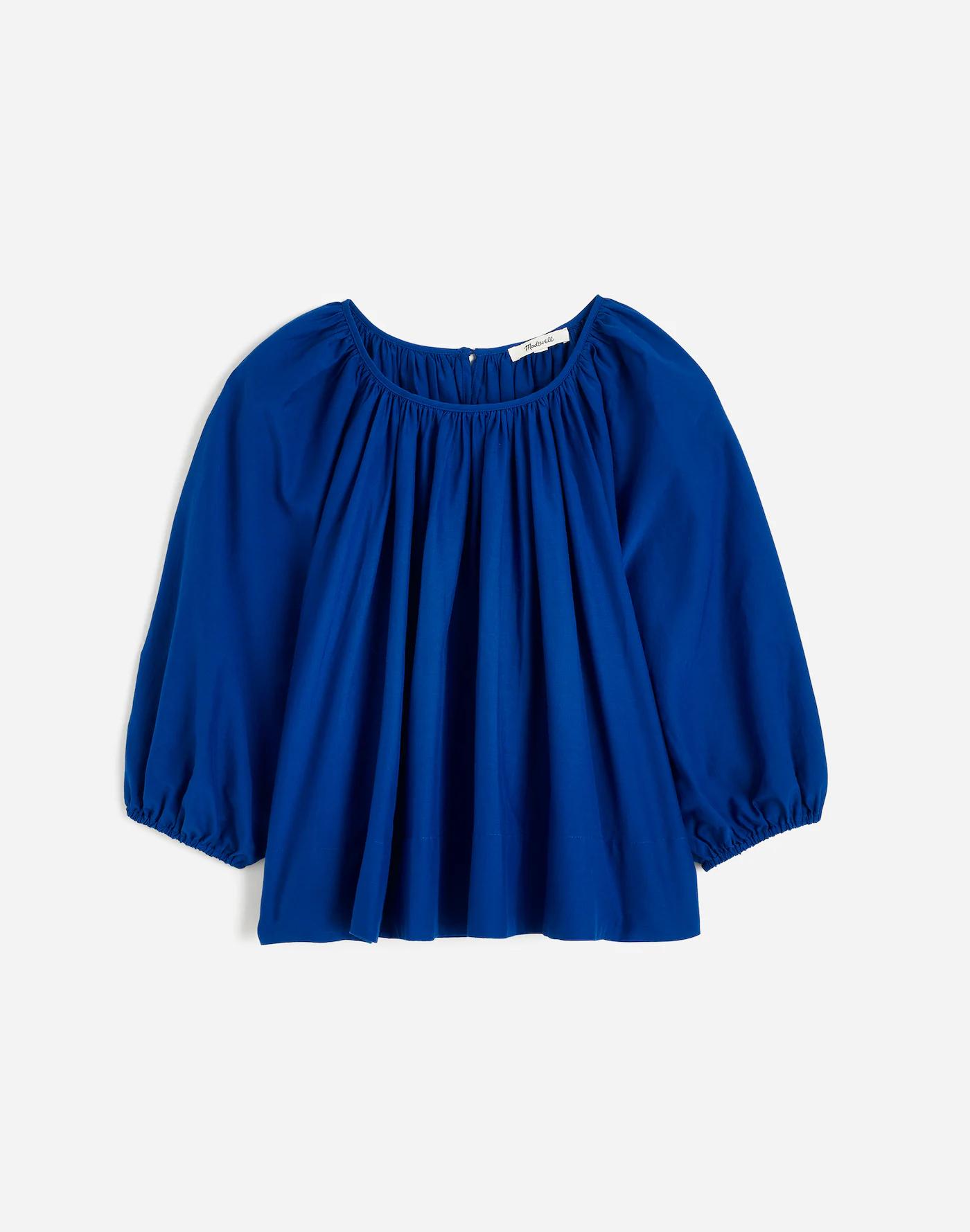 Shirred Puff-Sleeve Top in Cotton-Silk Voile Product Image