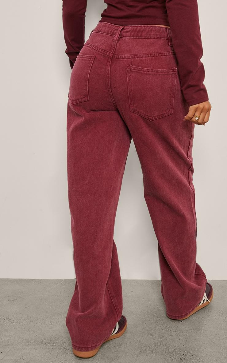 Petite Burgundy Washed High Waist Straight Leg Jeans Product Image