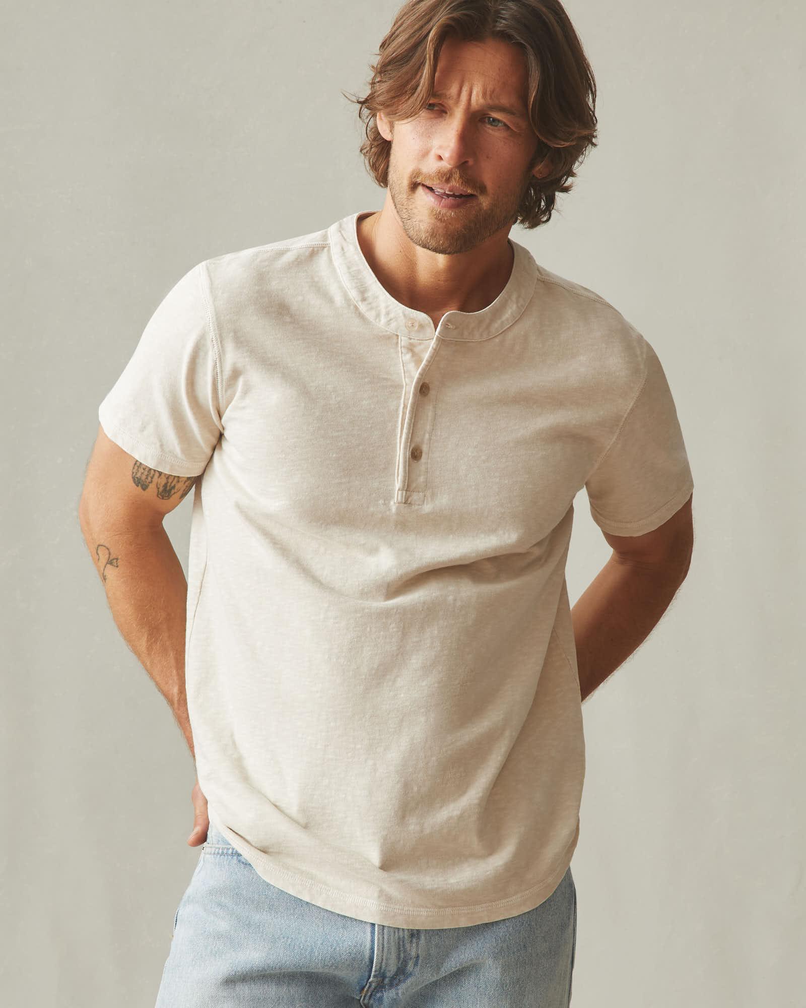 Men's Broken-In Premium Slub Henley Tee - Washed Creme Brulee Product Image