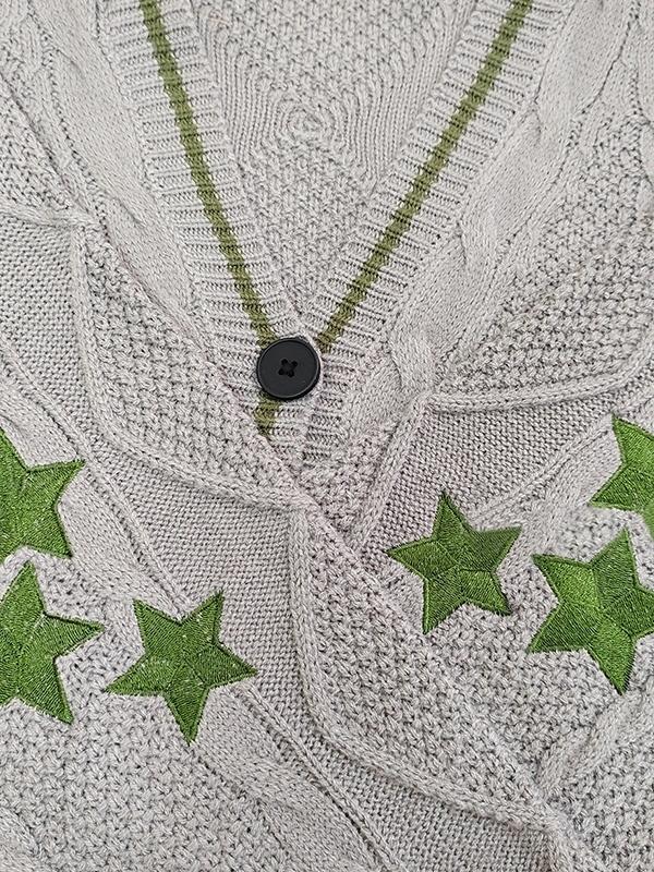 Oversize Star Embroidered Cable Knit Cardigan Product Image