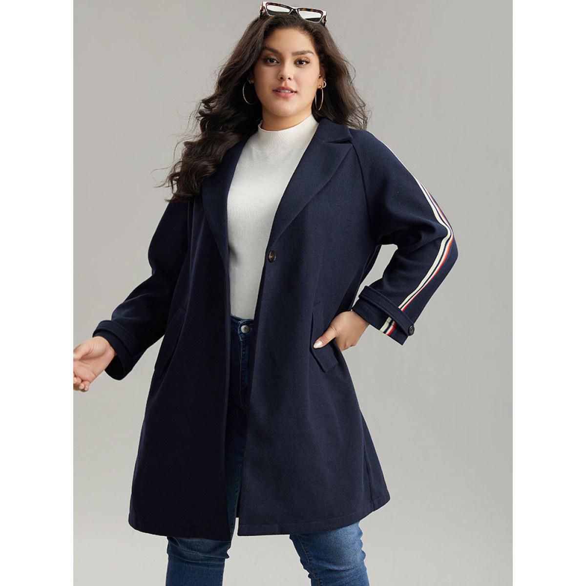 Plus Size Plain Lapel Collar Button Up Contrast Webbing Windbreaker Women Indigo Casual Patchwork Ladies Dailywear Winter Coats BloomChic 26/4X Product Image