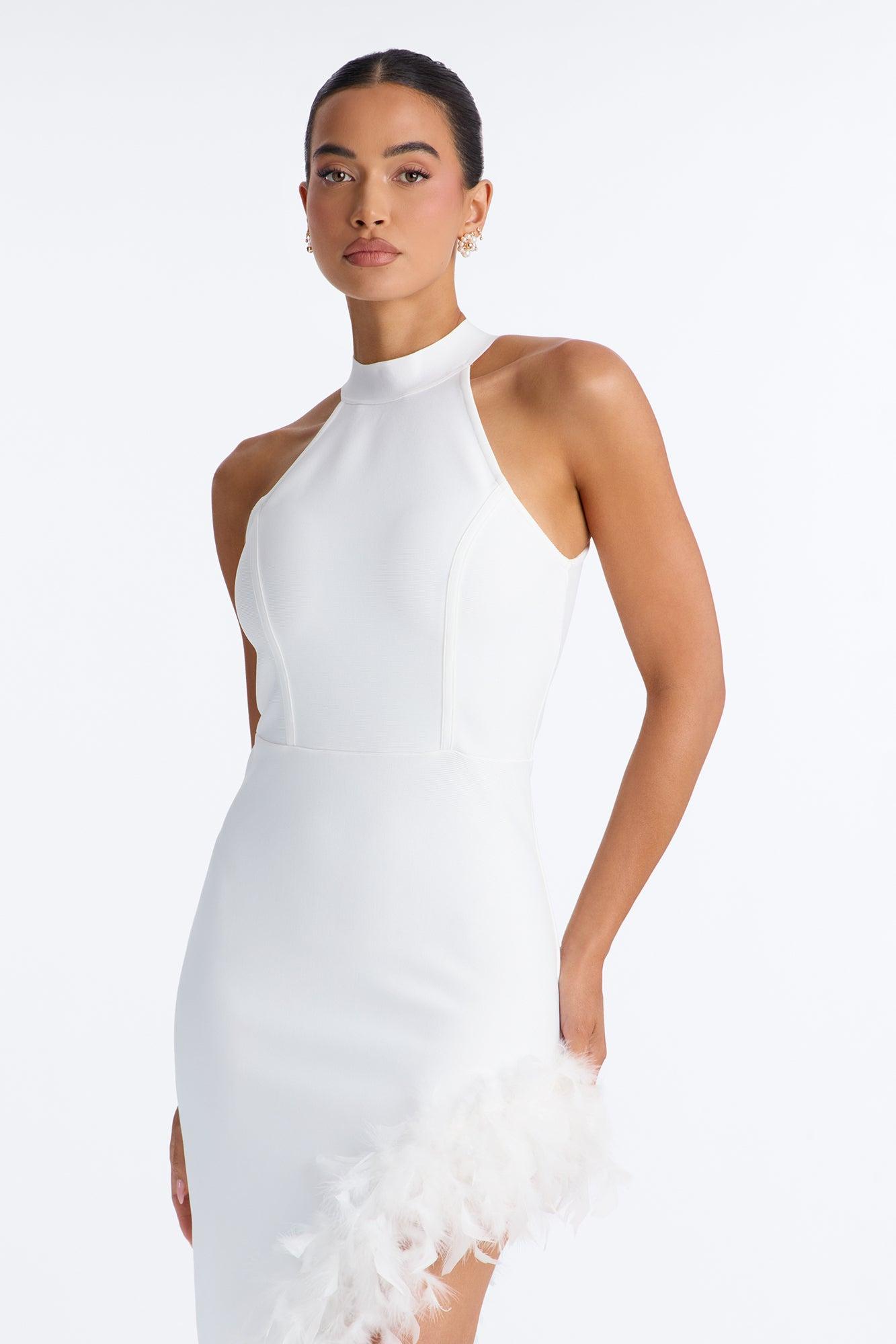 Jorgie Feathered Bandage Gown - White Female Product Image
